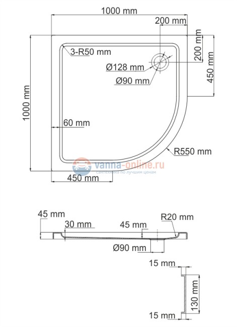Душевой поддон WasserKRAFT Isen 26T23 100 x 100 см
