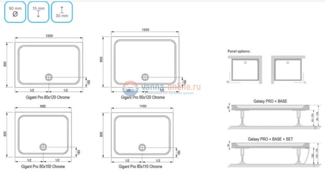 Поддон Ravak Gigant Pro Chrome XA04G701010, 120 x 90 см, из искусственного камня