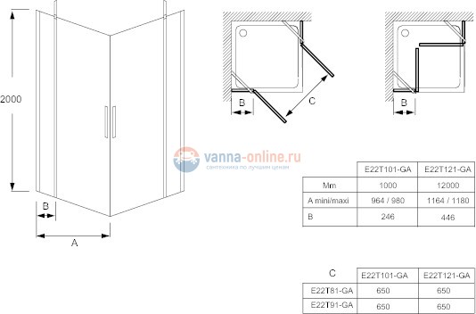 Душевой уголок Jacob Delafon Contra 120 x 100 см, двустворчатый