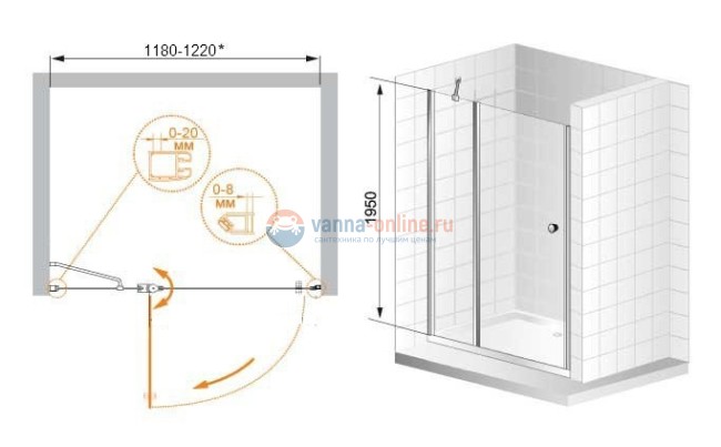 Душевая дверь Cezares ELENA-B-11-30+90-Cr-L(-R), профиль-хром Душевая дверь Cezares ELENA-B-11-30+90-Cr-L(-R), профиль-хром