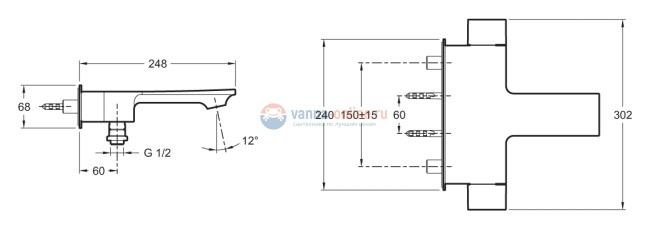 Смеситель Jacob Delafon STANCE E9100-CP для ванны Смеситель Jacob Delafon STANCE E9100-CP для ванны