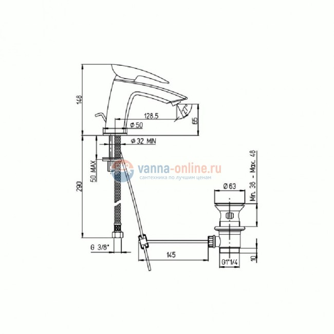 Смеситель для раковины Paini Spider донным клапаном
