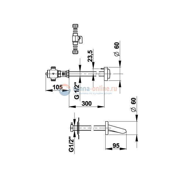 Кран и излив порционный Presto 512 S 31661 для раковины настенный