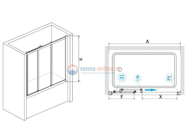 Шторка на ванну RGW SC-41, 04114116-51, 160 x 150 см стекло шиншилла, хром
