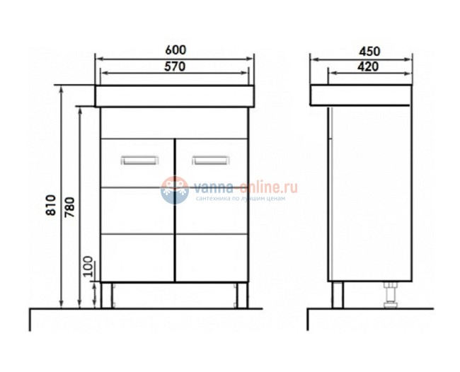 Тумба с раковиной Orange Таис 60 см, напольная, цвет - белый Тумба с раковиной Orange Таис 60 см, напольная, цвет - белый
