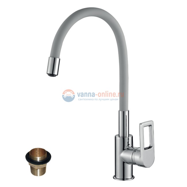 Смеситель Rossinka Z35-35U-Gray для кухонной мойки с гибким цветным изливом, хром/серый
