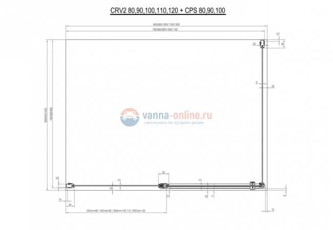 Душевой уголок Ravak Chrome CRV2+CPS 110 x 80 см профиль белый, стекло Транспарент