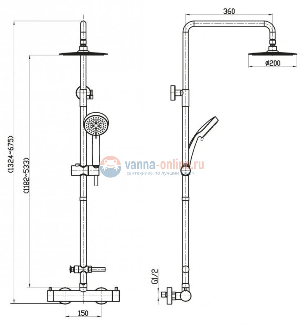 Душевая система BelBagno Nova NOV-VSC-T-IN с термостатическим смесителем, сатин