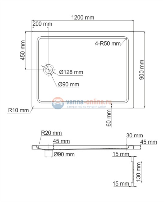 Душевой поддон WasserKRAFT Amper 29T07 120 x 90 см