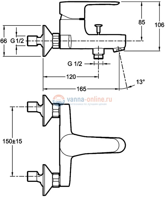 Смеситель Jacob Delafon July E16033-4-CP для ванны и душа с эксцентриками Смеситель Jacob Delafon July E16033-4-CP для ванны и душа с эксцентриками