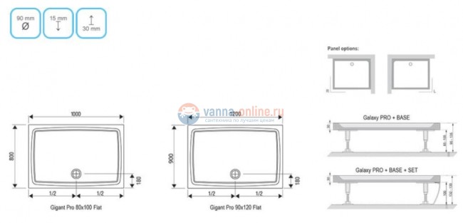Поддон Ravak Gigant Pro Flat XA03G411010, 120 x 80 см, из искусственного камня