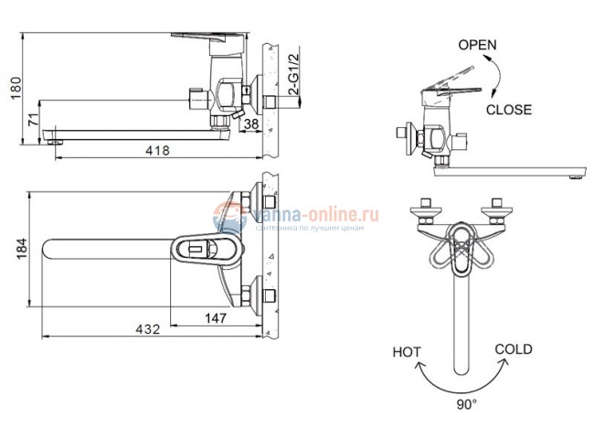 Смеситель Bravat Loop F6124182CP-02L-RUS для ванны и душа