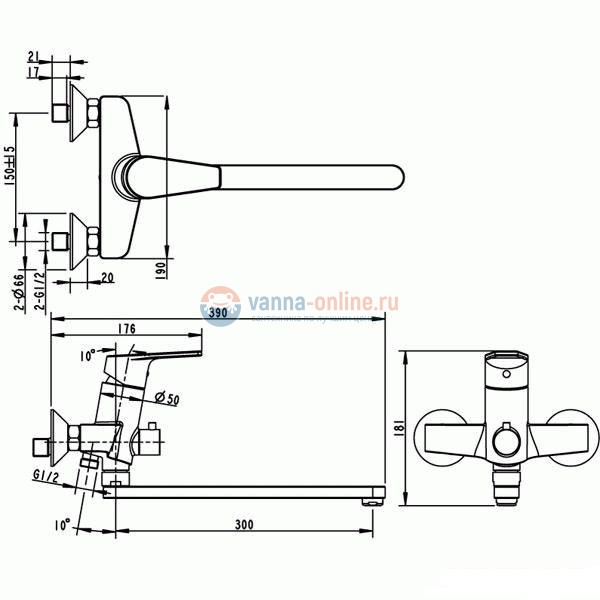 Смеситель Bravat Line F65299C-LB-RUS для ванны