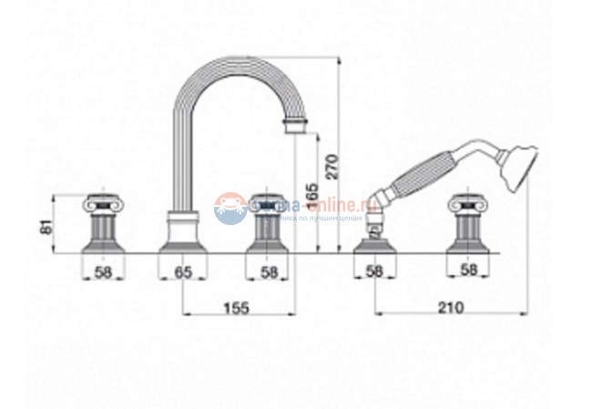 Смеситель Cezares Olimp BVD-01-O цвет хром, ручки квадратные металл Смеситель Cezares Olimp BVD-01-O цвет хром, ручки квадратные металл