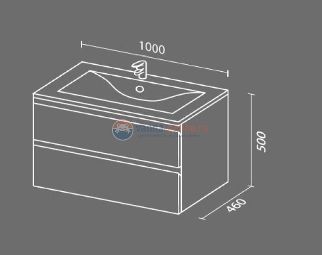 Тумба с раковиной Sanvit Авеню-2 kavenu2100, 100 см подвесная, белый глянцевый