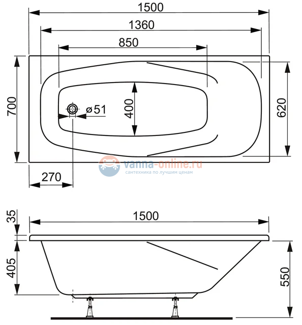 Акриловая ванна Vagnerplast Aronia 150 x 70 см Акриловая ванна Vagnerplast Aronia 150 x 70 см