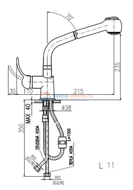 Смеситель для раковины Rav-Slezak Labe L511.5, с выдвижным изливом, хром/белый