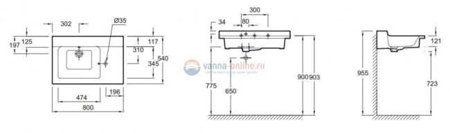 Раковина подвесная Jacob Delafon Soprano EXL122-00, для встраиваемых смесителей, 80*54 см Раковина подвесная Jacob Delafon Soprano EXL122-00, для встраиваемых смесителей, 80*54 см