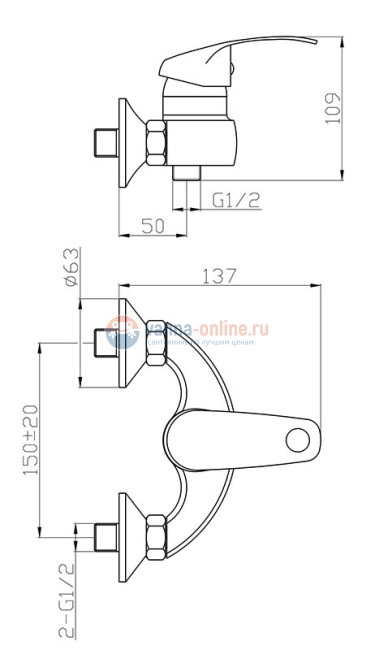Смеситель Agger Glad A1520000 для душа, хром