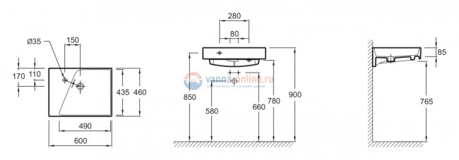 Подвесная раковина Jacob Delafon Rythmik EXQ112-Z-00