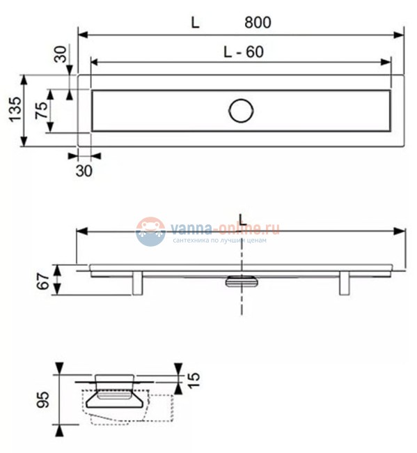 Душевой лоток TECE TECElinus 15100089, 80 см с решеткой straight