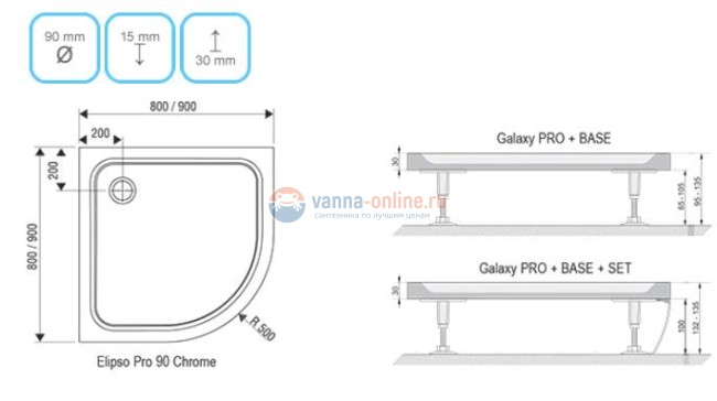 Поддон Ravak Galaxy Elipso Pro-80 Chrome XA244401010, 80 x 80 x 3 см, R 500, из искусственного камня Поддон Ravak Galaxy Elipso Pro-80 Chrome XA244401010, 80 x 80 x 3 см, R 500, из искусственного камня