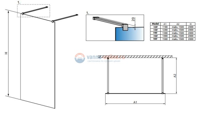 Душевая перегородка Radaway Modo I New 160 388164-01-01