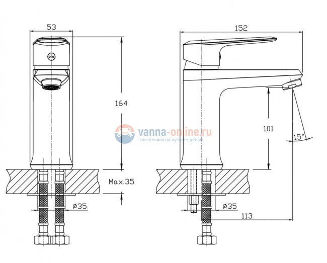 Смеситель для раковины Rush Devon DE7535-11, хром