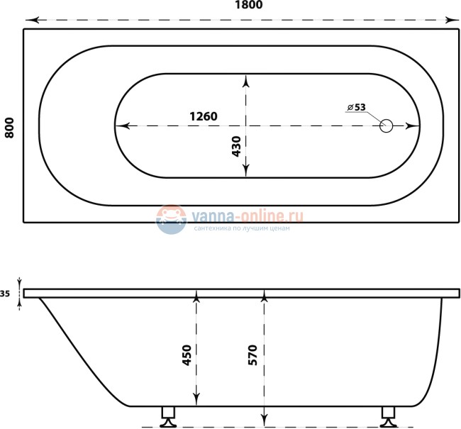 Ванна из искусственного камня Marmo Bagno Лючия 180x80 MB-L180-80