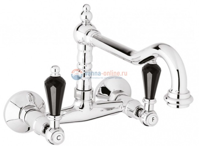 Смеситель Cezares DIAMOND-LLP-01-Sw-N для кухни, хром, ручки Swarovski Nero