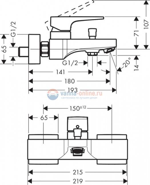 Смеситель Hansgrohe Metropol 32540340 для ванны, черный хром