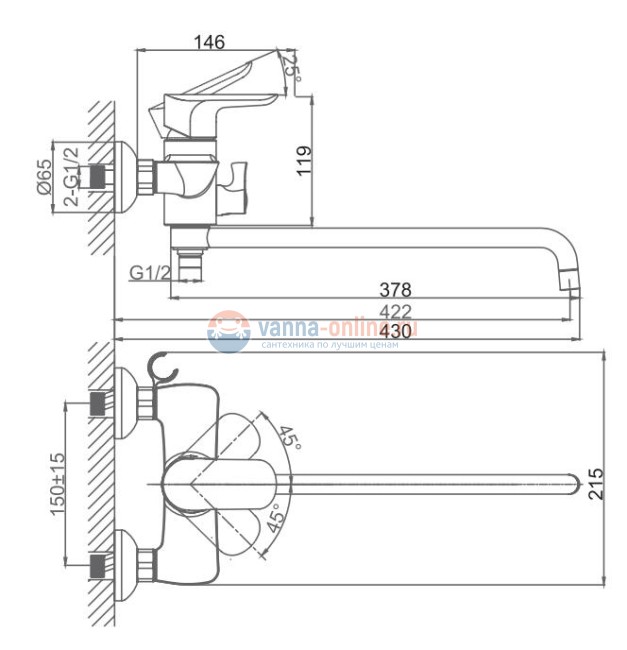 Смеситель D&K Venice Baciano DA1033301 для ванны и душа Смеситель D&K Venice Baciano DA1033301 для ванны и душа