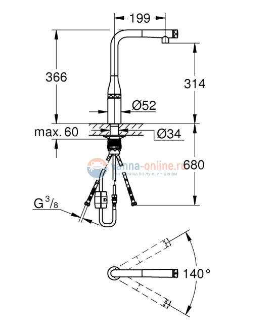 Смеситель Grohe Essence SmartControl 31615GN0 для кухонной мойки, холодный рассвет матовый