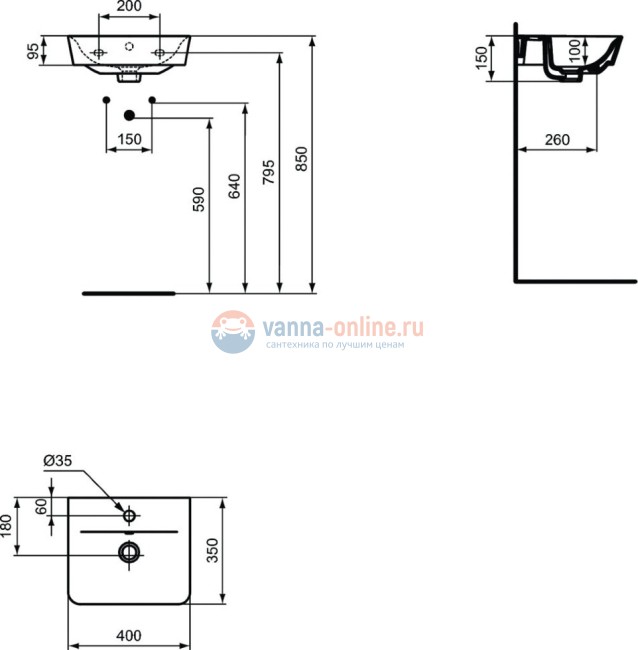 Раковина 40 см Ideal Standard CONNECT AIR E0307V3 Раковина 40 см Ideal Standard CONNECT AIR E0307V3