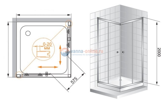 Душевой уголок Cezares ANIMA-A-2-100, 100х100х200 см, стекло прозрачное