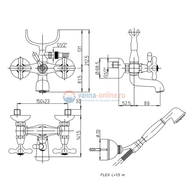 Смеситель для ванны Paini Liberty с аксессуаром, старая бронза Смеситель для ванны Paini Liberty с аксессуаром, старая бронза
