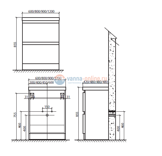 Тумба под раковину BelBagno ENERGIA-N-1200-2C-PIA-2-BL, напольная