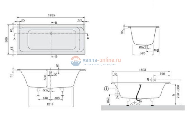 Акриловая ванна Villeroy&Boch Omnia Architectura 190 x 90 UBA199ARA2V-01