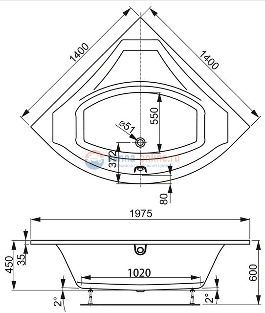 Акриловая ванна Vagnerplast Veronela Corner 140 x 140 см
