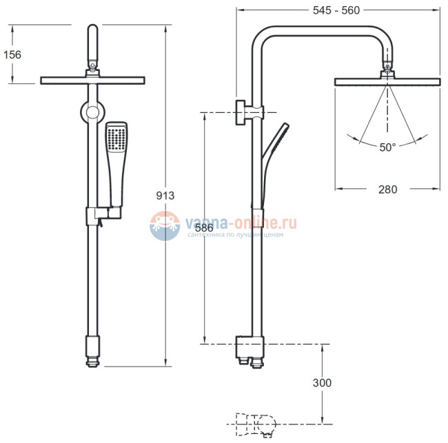 Душевой гарнитур Jacob Delafon Eo E11716-CP с верхним душем, хром