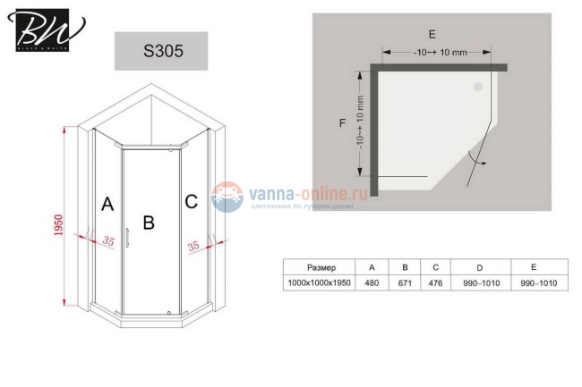 Душевой уголок Black&White Stellar Wind S305, 100 x 100 см
