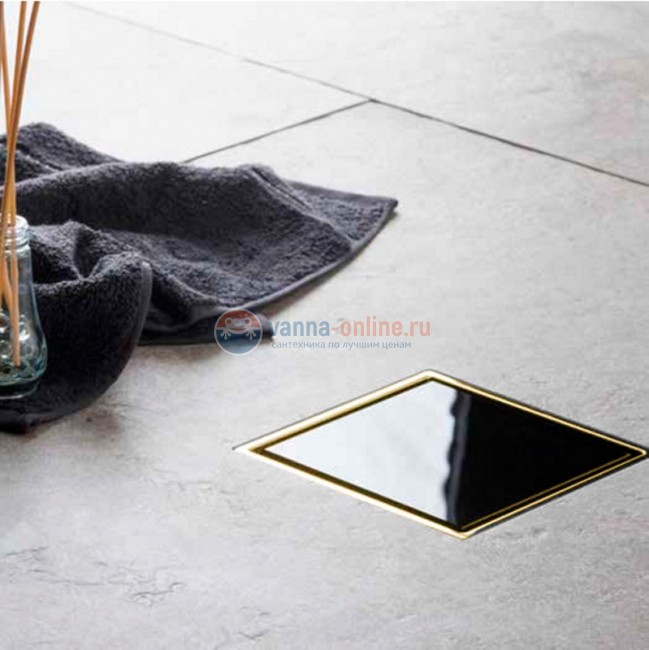 Трап водосток Pestan Confluo Standard Black Glass 1 Gold 150 х 150 черное закаленное стекло/рамка - золото 13000152