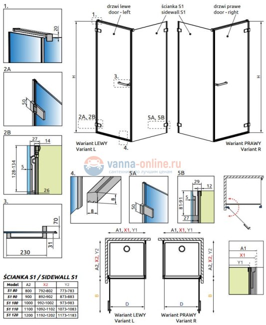 Душевой уголок Radaway Arta KDJ II R, 100 х 80 см, стекло прозрачное