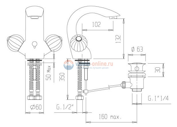 Смеситель Cezares ROYAL PALACE-LS1-03 для раковины, золото Смеситель Cezares ROYAL PALACE-LS1-03 для раковины, золото