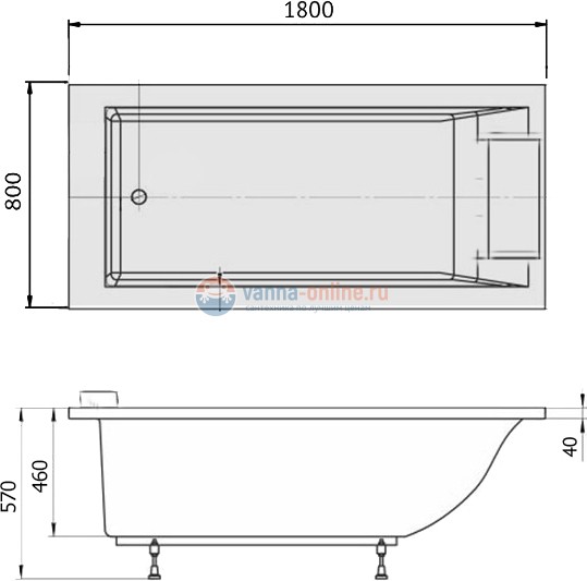 Ванна из искусственного камня Marmo Bagno Ницца 180x80 MB-NP180-80 с подголовником