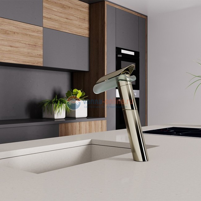 Смеситель для кухни Paini Morgana, никель, излив стекло