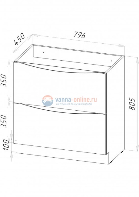 Тумба под раковину BelBagno Marino MARINO-800-2C-PIA-BL-P, 80 х 45 х 80 см, Bianco Lucido - белый глянец