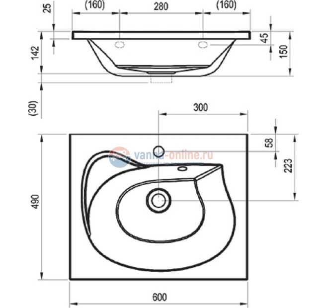 Раковина Ravak Rosa II XJ201160000, 60 х 49 см, цвет белый
