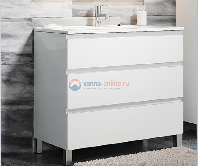 Тумба с раковиной Sanvit Авеню-3 kavenu3100, 100 см напольная, белый глянцевый