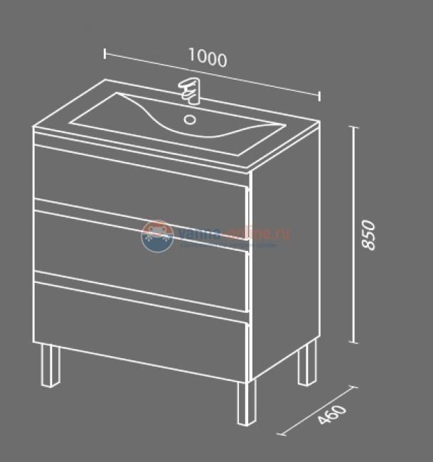 Тумба с раковиной Sanvit Авеню-3 kavenu3100, 100 см напольная, белый глянцевый